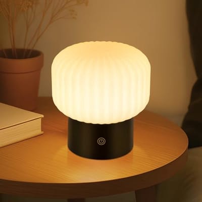 Glitzerlife - Tafellamp Bedlampje - Draadloos Oplaadbaar - LED Tafellamp - Touch Dimbaar 3 Kleurtemperaturen USB Oplaadbaar IP44 Waterdicht - Paddenstoelglas - Ø16cm - Zwart