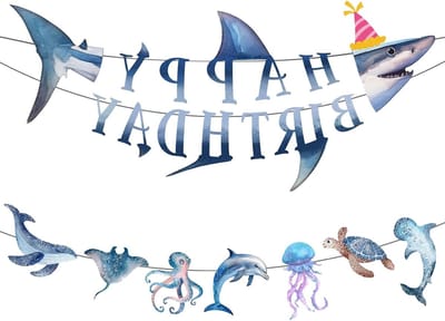 Verjaardagsbanner Set voor Kinderen - Zee Thema Feestaccessoires met Haai en Zee Dieren Decoraties voor een Onderwater Verjaardagsfeest