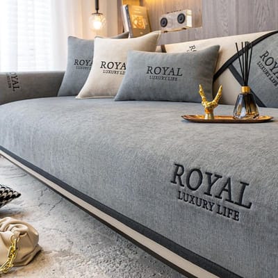 Four Seasons Universele Chenille Sofa Handdoekhoes Sofa Kussen Effen Kleur Borduurwerk Bankhoes Antislip Armleuning Handdoek Kussensloop 70x70cm 1pcs