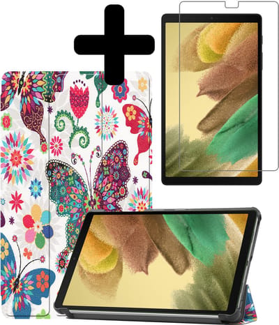 Hoes - Geschikt voor Samsung Galaxy Tab A7 Lite - Met Screenprotector - Trifold Bookcase - Hard Cover - Hardcover Book Case - Tablet Hoesje - Vlinders