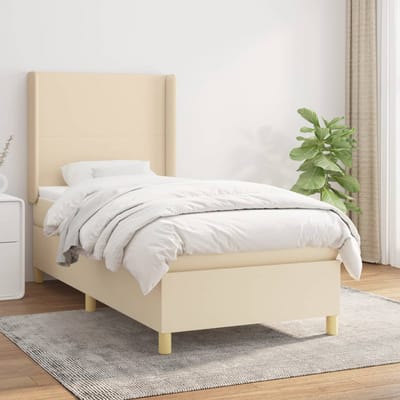 vidaXL - Boxspring - met - matras - stof - crèmekleurig - 90x190 - cm