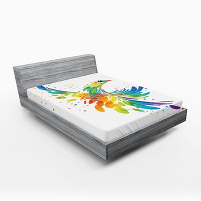ABAKUHAUS Hummingbird Fitted Sheet, Patroon van de Vogel Lay-out, Zacht stoffen beddengoed rondom elastiekband, 160 x 200 cm, Meerkleurig Wit
