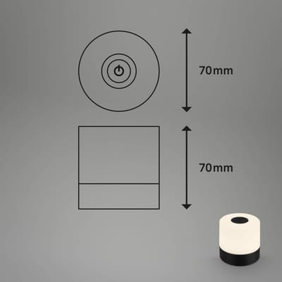 BRILONER - Oplaadbare mini Tafellamp - met USB-C - draadloos - dimbaar - buitenlamp - kinderlamp - 2.700K warm wit licht - 7x7 cm - zwart