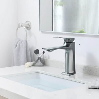 Geborsteld Grijs Wastafelkraan - Modern Design, Enkele Hendel, 360° Draaibaar, Voor Badkamer