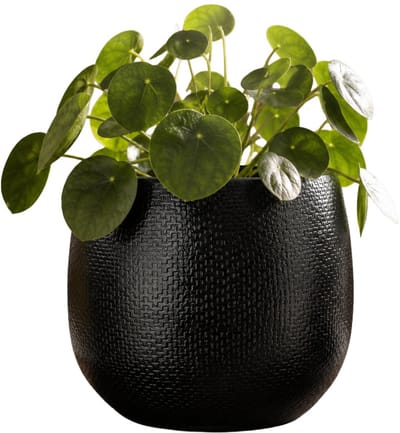 Mica Decorations Plantenpot - keramiek - zwart glans / ribbels - D13 x H14 cm - bloempot Porto
