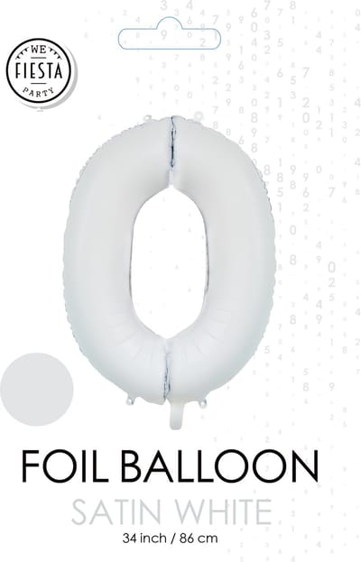 folieballon cijfer 0 mat wit metallic
