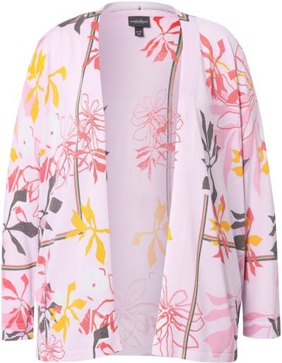 Ulla Popken - Dames - Gebreid vest bloemen zonder sluiting lange mouwen - Erwtengroen - Maat 42+