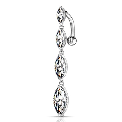 Navelpiercing 4 Marquise verticale drop - zilver - LMPiercings