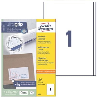 AVERY Zweckform Universal-Etiketten 3418, ultragrip, 200 x 297 mm, 100 Stück