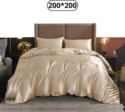 Bovista Satijnen Dekbedovertrek - Fleece Dekbedovertrek - Pluche - Dekbed - Deken - Inclusief Kussenslopen - Champagne 200x200cm