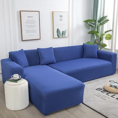Effen Hoekbankhoezen Voor Woonkamer Elastische Spandex Bankhoes Stretch Kussenovertrekken L-vorm Bank Moet Kopen 2 Stuks Bankhoes Small( 90-140cm)1pc meer blauwe kleur