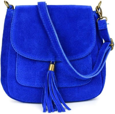Kobalt Blauwe Suède Schoudertas Tassle - Kobalt Blauw - Suède - Italiaans Leder - - Boho Schoudertassen