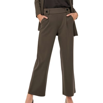 Jacqueline de Yong bruine dames broek   Wide leg fit   Steekzakken   Gemeleerd patroon   Elastische boord   Duurzaam   Regular waist Bruin S/32