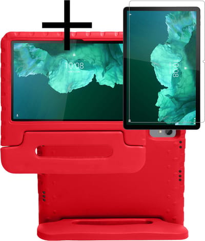Hoes - Geschikt voor Lenovo Tab P11 Plus - Met Screenprotector - Kinderhoes Shockproof Bumper - Kidsproof Case - Tablet Hoesje - Kinder Cover - Rood