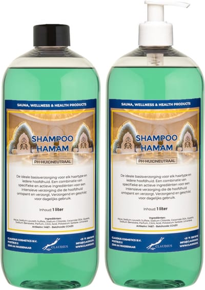 Shampoo Hamam 1 liter met witte pomp - set van 2 stuks - voordeelverpakking - haarverzorging