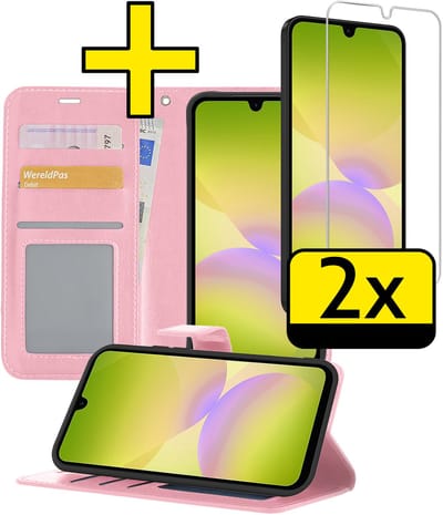 Hoesje - Met 2x Screenprotector - Geschikt voor Samsung Galaxy A26 - Luxe Pasjeshouder - Bookcase Portemonee - Flip Case - Kunstleer Book Case - Flipcase Hoes - Book Cover - Walletcase - Portemonneehoes - Telefoonhoesjes - Lichtroze
