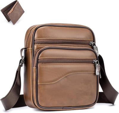 Elegante Kleine Heren Leren Schoudertas voor iPad en Tablet - Ideaal voor Zakenreizen, Vakantie en Dagelijks Gebruik