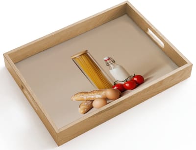 Dienblad hout 40x30 cm - Schootdienblad - Spaghetti - Melk - Tomaten - Eieren - Brood - Borrelplank rechthoek - Plateau dienbladen