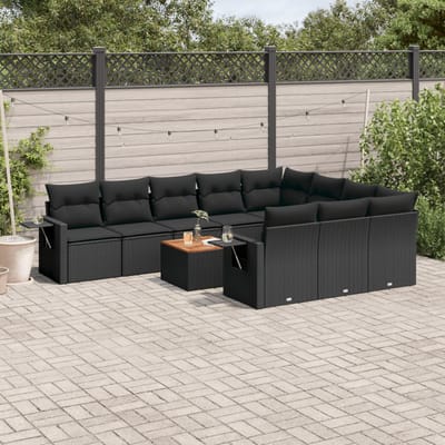vidaXL - 11-delige - Loungeset - met - kussens - poly - rattan - zwart