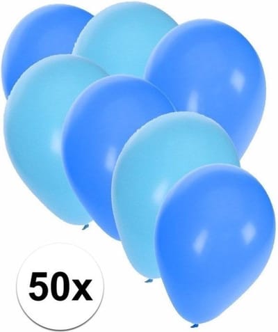 50x ballonnen lichtblauw en blauw - knoopballonnen