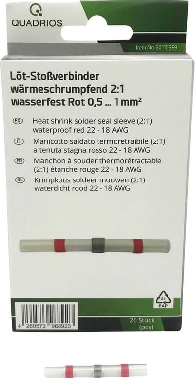 Quadrios 2011C399 Stootverbinder 0.5 mm² 1 mm² Volledig geïsoleerd Rood 20 stuk(s)