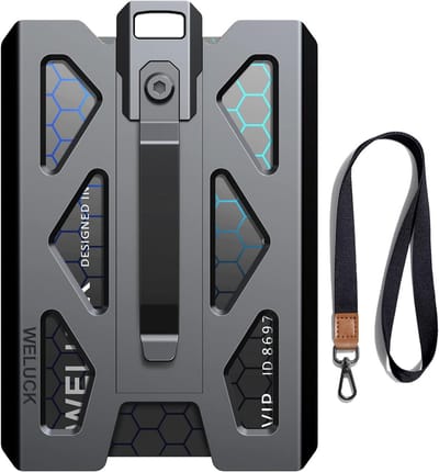 Metalen Badgehouder Aluminium, Gepatenteerde Veer & Geldclip, Houdt 4 Kaarten, Kristalhelder Scherm
