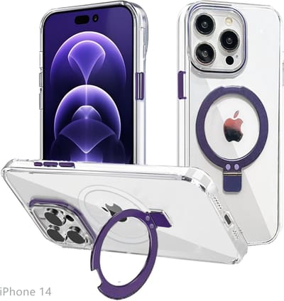 Hoesje voor iPhone 14, Compatibel met MagSafe, Magnetische Case met 360° Draaibare Standaard, Anti-Verkleuring Hoes, PC Lichtgewicht-Paars