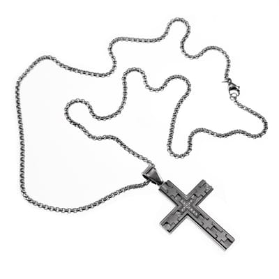 60cm Jacseron Ketting + Kruishanger Heren - Stalen Zilverkleur