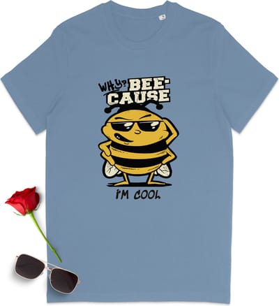 Dames Heren T Shirt 'Bee' Cool - Blauw - Maat XS