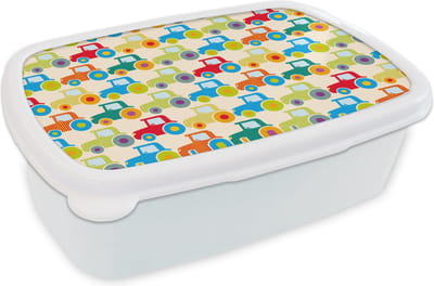 Broodtrommel Wit - Lunchbox - Brooddoos - Patronen - Trekker - Kleuren - Jongetje - Jongens - Kinderen - Kids - 18x12x6 cm - Volwassenen