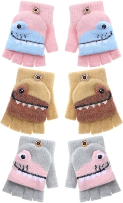 Kinderwinterhandschoenen zonder vingers met flap voor 5-10 jaar - Grijs, Geel, Roze - Warm, Comfortabel, Ademend