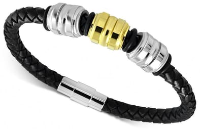 Amanto Armband Bik - 316L Staal - Leer - Magnetische Sluiting - 12mm - 22cm