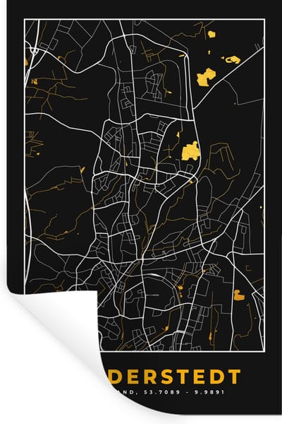 Muurstickers - Sticker Folie - Plattegrond – Norderstedt – Goud – Stadskaart – Kaart - Duitsland - 20x30 cm - Plakfolie - Muurstickers Kinderkamer - Zelfklevend Behang - Zelfklevend behangpapier - Stickerfolie