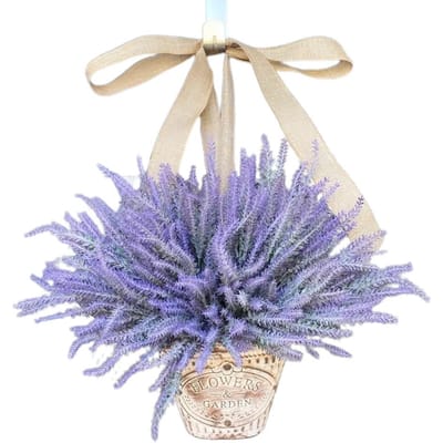 Kunst Hangbloemen in Mand voor Voordeur Hangende Lavendel Krans Mand Buiten Binnen gray