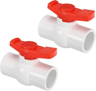 PATIKIL 32 mm ID-kogelkraan, 2 stuks PVC-dopsleuteltype afsluitklep met eenvoudig te draaien handvat voor waterstroomregeling, wit/rood