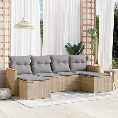 vidaXL - 6-delige - Loungeset - met - kussens - poly - rattan - gemengd - beige