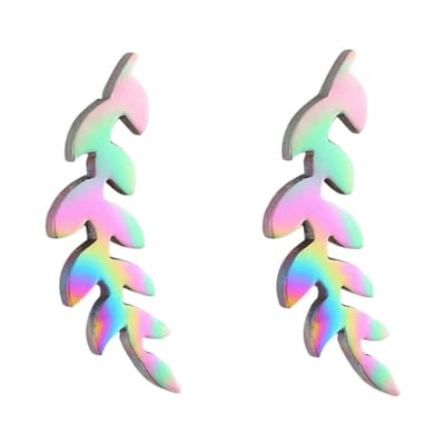 Aramat Jewels | Oorbellen | Regenboog blad oorstuds 12×4 mm | | | |4mm | Staal | Kinderen, Volwassenen | Verkleurd niet