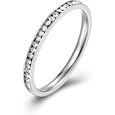 Bague CZ Glacée Bling 2 mm Femme Couleur Or Argent Acier Inoxydable Zircone Cubique Mariage Fiançailles Bagues pour Femmes Bijoux Cadeau 8&As picture white