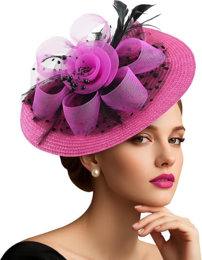 Elegante Fascinator Hoed met Bloem en Veer - Cocktail Tea Party Hoofddeksel met Clips