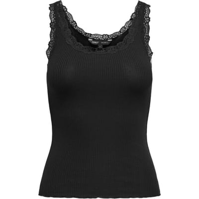 Only zwarte dames top   Ronde hals   Slim Fit   Kant patroon   Mouwloos Zwart S