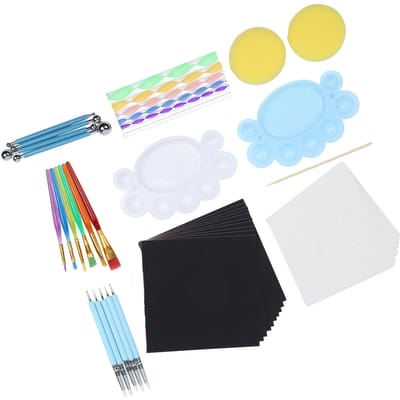 Ensemble d'outils de pointillage Mandala 47 pièces Gabarit de peinture artistique DIY Mini chevalet Accessoires white