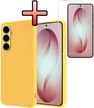 Hoesje - Met Screenprotector - Geschikt voor Samsung Galaxy S26 - Sterk & Shockproof - Back Cover - Siliconen Case - Telefoon Hoes - Geel