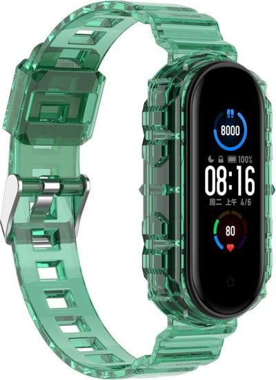 Strap-it TPU bandje met frame geschikt voor Xiaomi Mi Band 5 / Xiaomi Mi Band 6 - transparant-groen