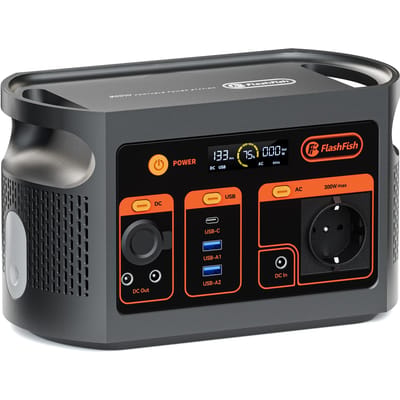 FlashFish E103 Draagbaar Energie Station - 300 W - 179,2 Wh LiFePO4 Batterij - 7 Uitgangen - Laad 0-80% op in 1 Uur - EPS Functie zwart