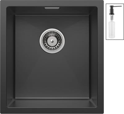 CECIPA max Spoelbak 40x44CM - Spoelbak Keuken Met Zeepdispenser - Enkele Spoelbakken - Spoelbakken met Afdruip - Antraciet