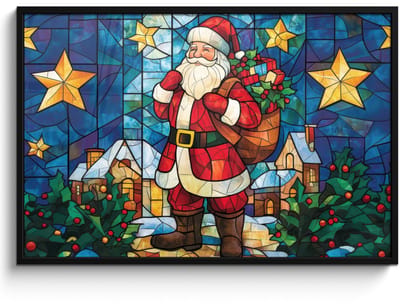 Poster in lijst - Fotolijst 120x80 cm - Posters - Kerstman - Glas - Kleurrijk - Posterlijst zwart - Decoratie - Wanddecoratie woonkamer - Muurdecoratie slaapkamer - Kerstversiering - Kerstdecoratie voor binnen - Kerstmis