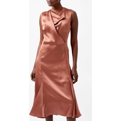 French Connection Irina Satin Slvlss Cowl Nk Drs Russet Brown Size: 6 | Midi Dresses Outlet | Dames | Bruin
