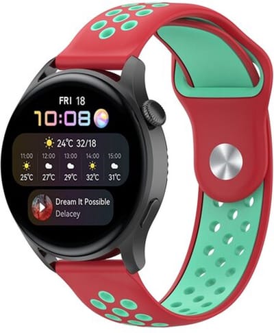 By Qubix - Geschikt voor Garmin bandje - Geschikt voor Garmin Vivoactive 4 / 4L - Sport Edition Siliconen band - Rood + mintgroen - Smartwatch bandje 22mm