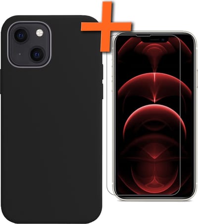 Hoes - Met Screenprotector - Geschikt voor Apple iPhone 14 - Sterk & Shockproof - Back Cover - Siliconen Case - Telefoon Hoes - Zwart