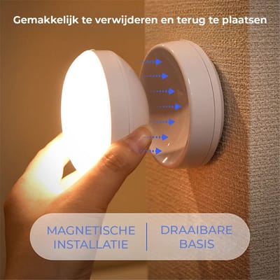 Webzon - Magnetische LED Wandlamp met Bewegingssensor – Draadloos, USB Oplaadbaar & 360° Draaibaar – Wandlamp Zonder Boren voor Binnen – Ideaal voor Gang, Kast, Keuken, Badkamer en Slaapkamer